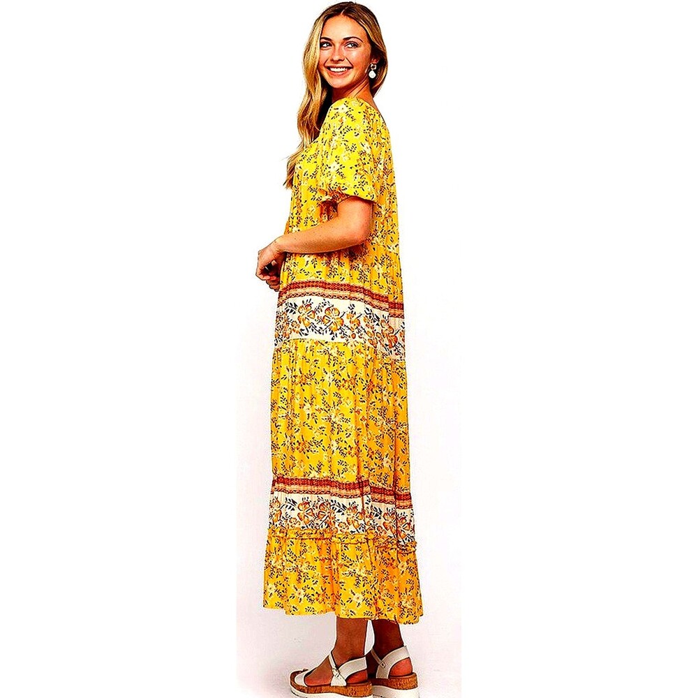 Gigio S 4 6 8 Sunny Border Mixed Floral Prints Tiered Maxi Dress Tassel Ties - Picture 8 of 9
